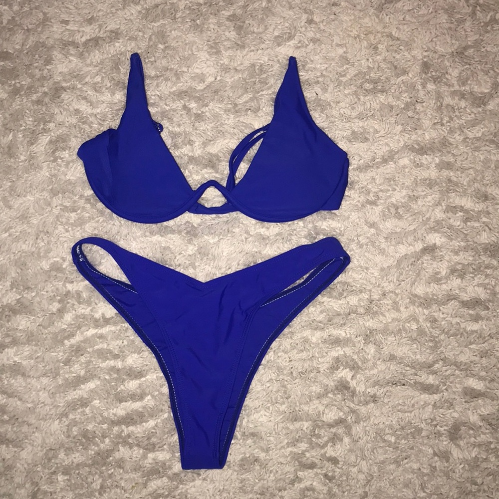 SHEIN plunge royal blue bikini set